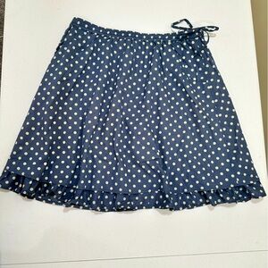 Garnet Hill Womens Polka Dot Skirt Dusty Blue/Cream Elastic Waist